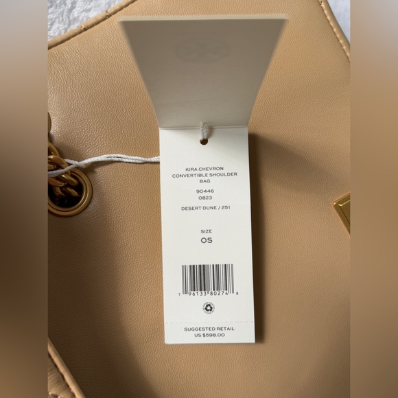 Tory Burch Kira Chevron Convertible Shoulder Bag | Dust Bag Include| Desert Dune - Picture 9 of 16
